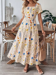 Floral Print Square Neck Casual Maxi Dress
