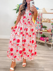 Floral Print Tie-Shoulder Midi Dress