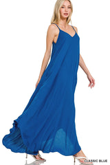 Zenana Woven Crinkle Cami Maxi Dress with Side Pockets
