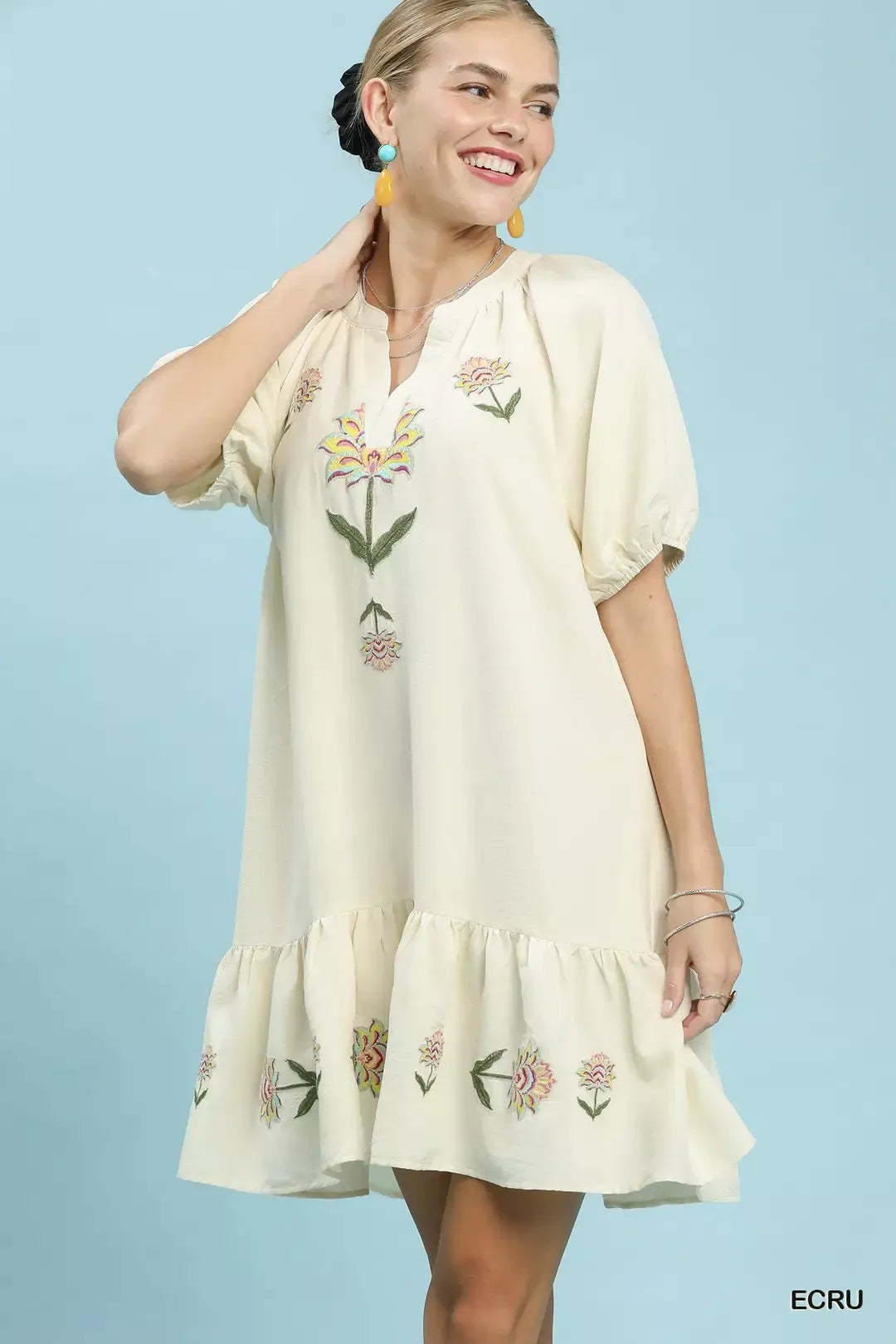 Umgee Embroidered Floral Babydoll Dress