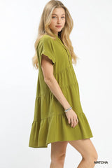 Umgee Linen Mini Dress with Scallop Trim