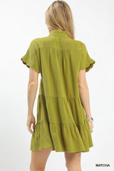 Umgee Linen Mini Dress with Scallop Trim
