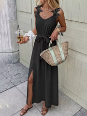 Lace Trim Slit Maxi Dress