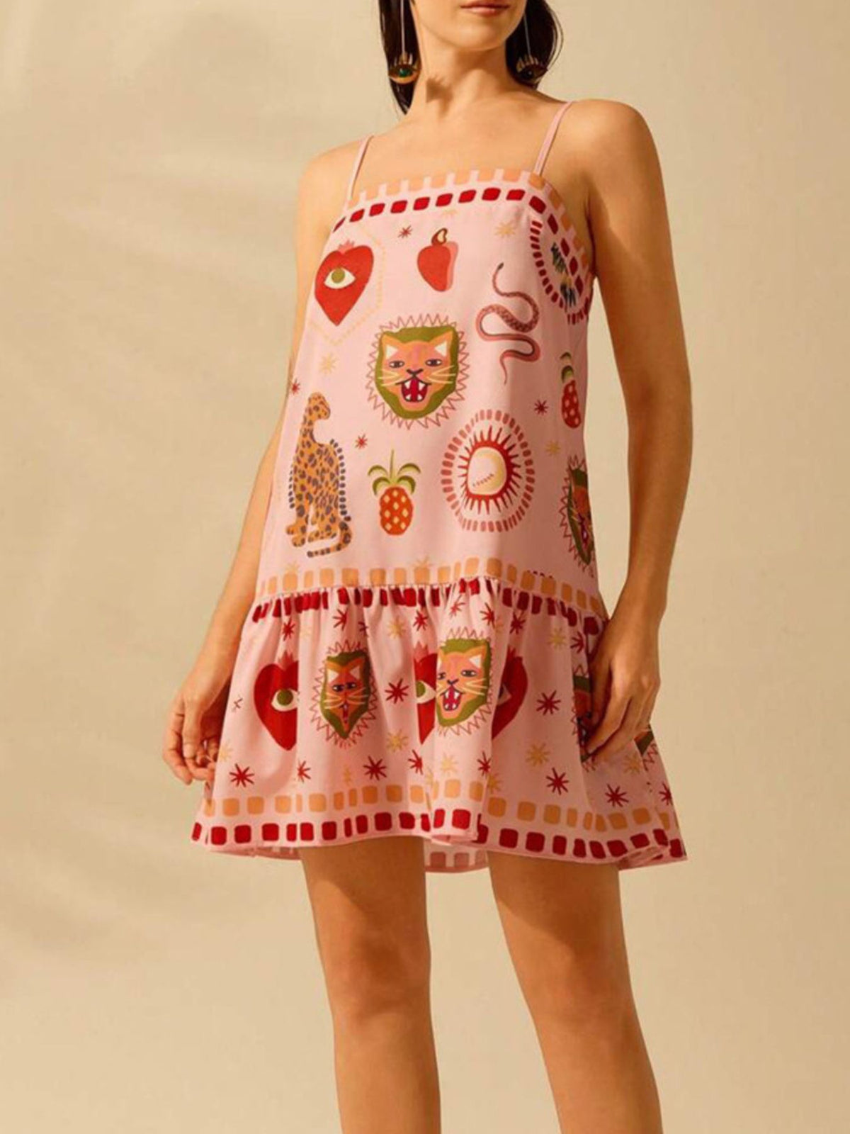 Printed Ruffle Hem Mini Dress