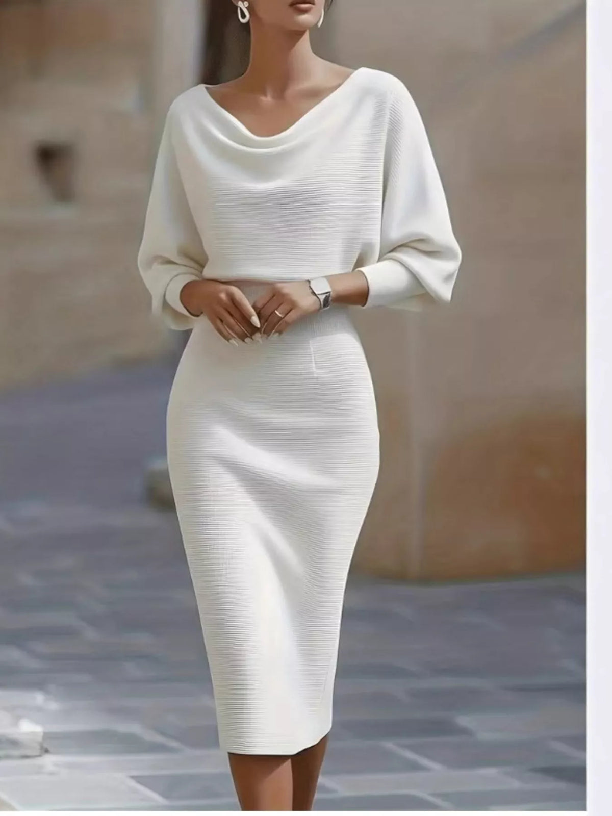 Cowl Neck Knit Bodycon Dress