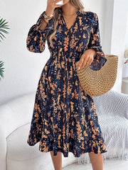 Floral Print Ruffle Hem Flounce Sleeve A-Line Dress