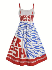 Sardine Print Spaghetti Strap Midi Dress