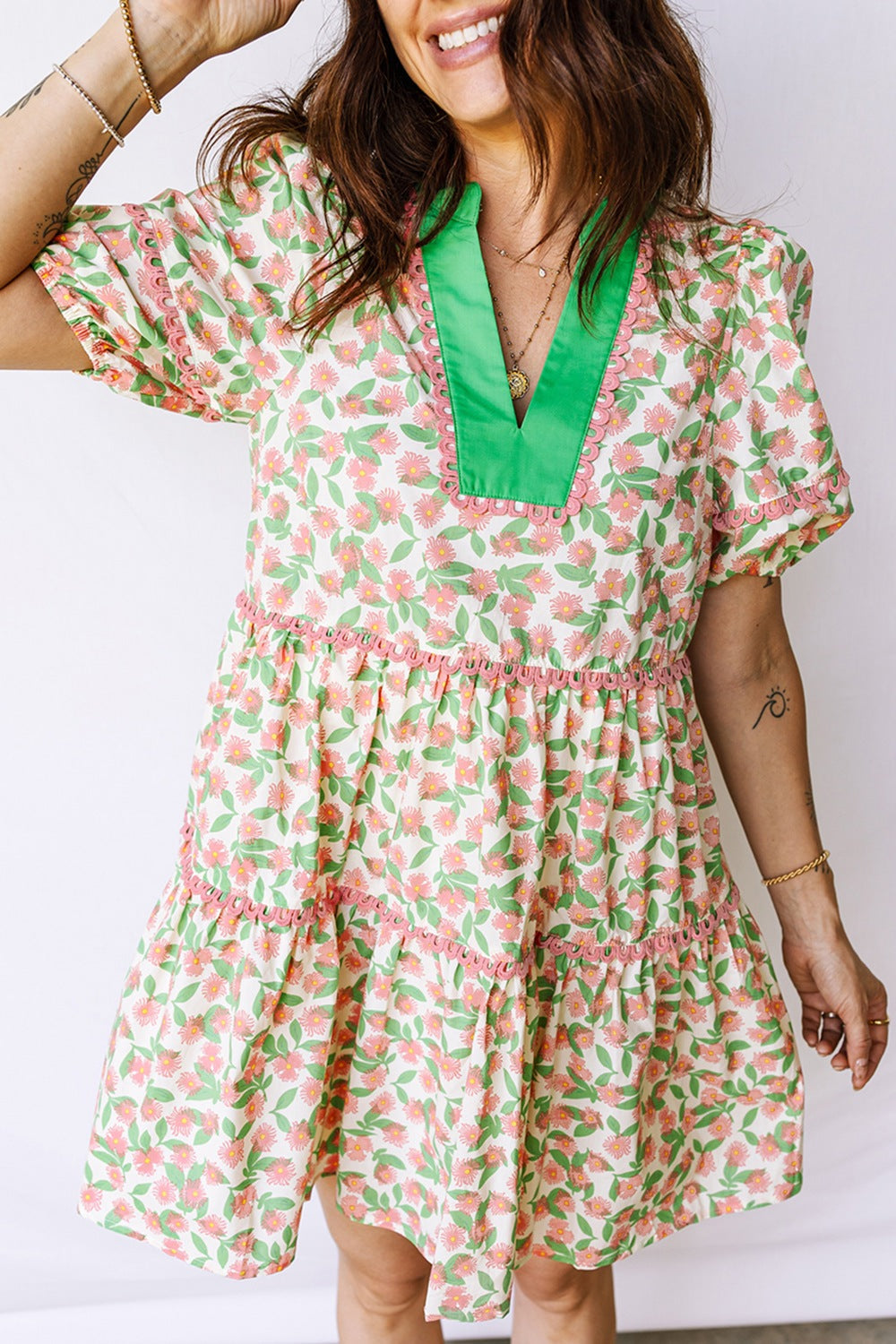 Floral Print Tiered Mini Dress