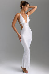 Embellished Cut-Out Backless Maxi Dress in White