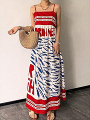 Sardine Print Spaghetti Strap Maxi Dress