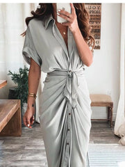 Tie-Waist Button-Down Midi Dress