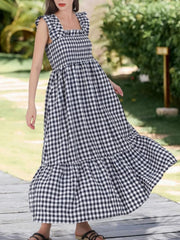 Ruffled Sleeveless Gingham Midi Dress
