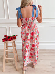 Floral Print Tie-Shoulder Midi Dress