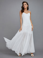Semi-Sheer Pleated High-Low Maxi Dress