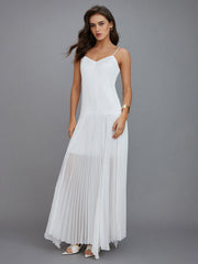 Semi-Sheer Pleated High-Low Maxi Dress