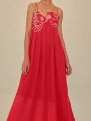 Embroidered Fish Semi-Sheer Cami Dress