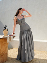 Gingham Belted Fitted Sleeveless Dress