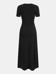 Short-Sleeve Ruched Side Button Detail Dress