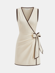 Linen-Blend Contrast Trim Wrap Dress