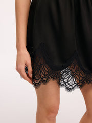 Lace Trim Satin Cross Neck Sleeveless Dress