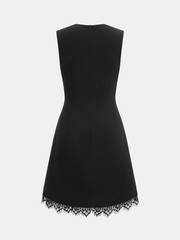 Sleeveless Side Metal Detail Lace Trim Dress