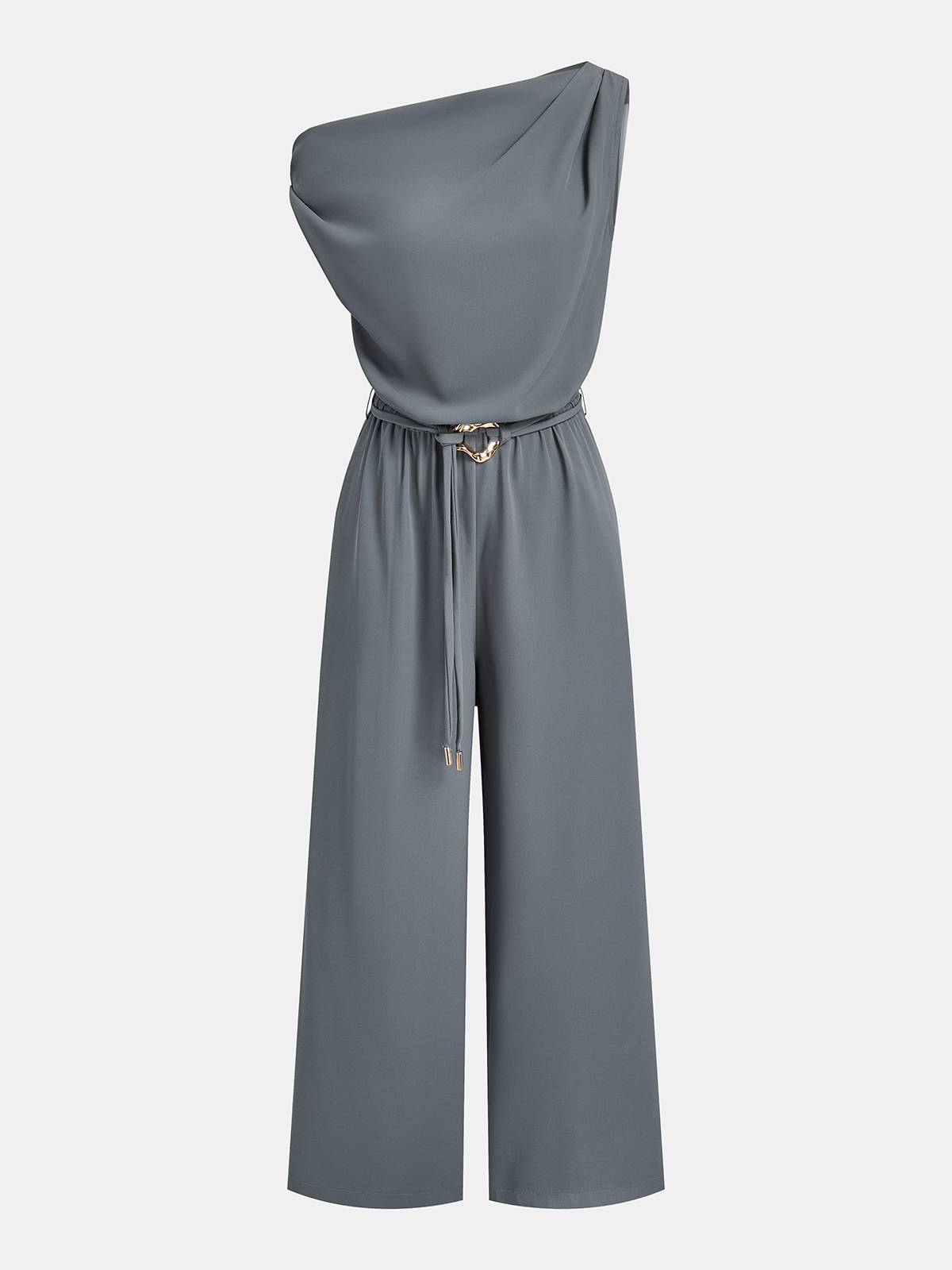 Belted One-Shoulder Draped Jumpsuit