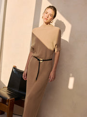 Belted Ribbed Knit Midi Dress