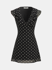 Polka Dot V-Neck Ruffle Dress