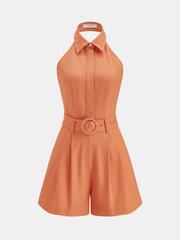 Halter Collared Backless Belted Romper