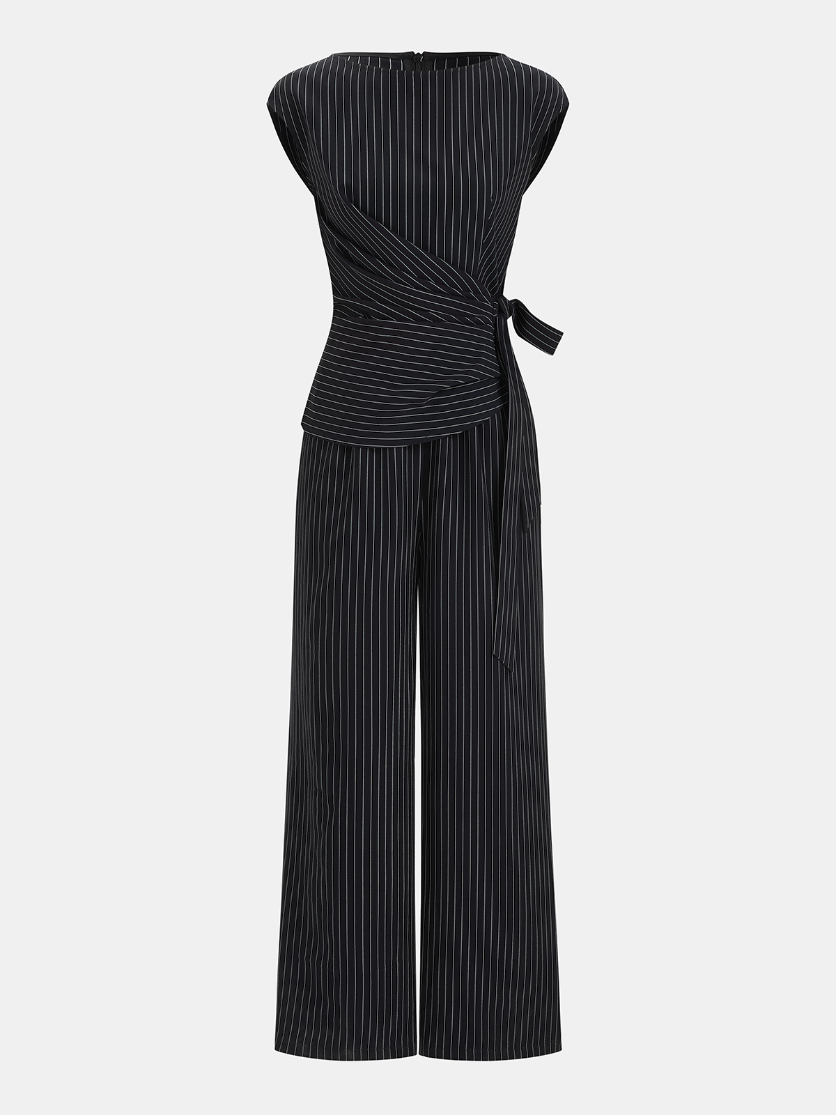 Striped Tie Waist Wide Leg Jumpsuit