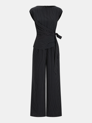 Striped Tie Waist Wide Leg Jumpsuit