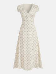 Polka Dot Lace Trim Midi Dress