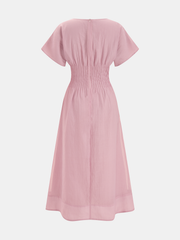 Short Sleeve Smocked Waist Midi Dress