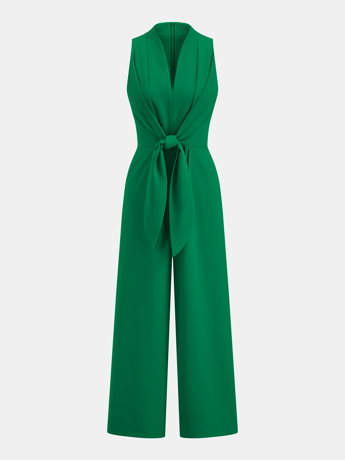 Sleeveless V-Neck Tie Waist Wide-Leg Jumpsuit