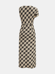 Plaid Asymmetric Slit Maxi Dress