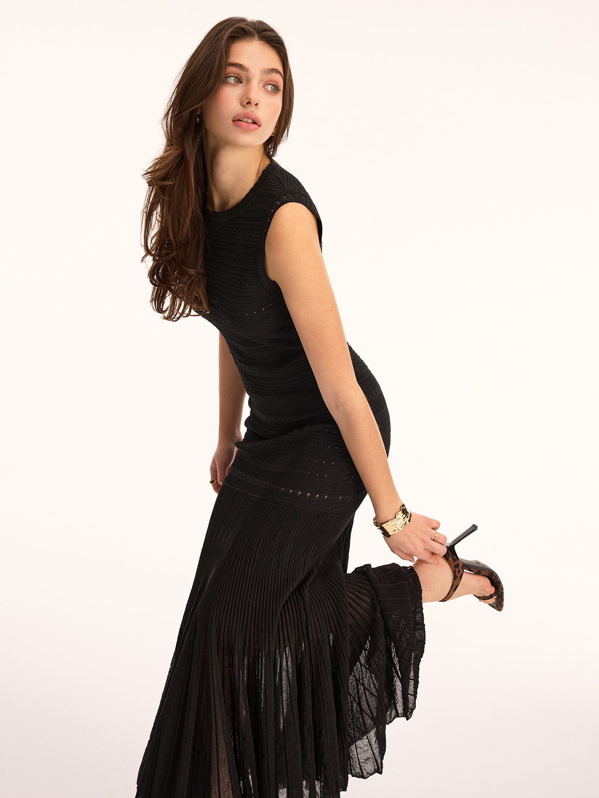 Sleeveless Crochet Knit Maxi Dress