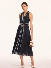 Polka Dot Belted Sleeveless Maxi Dress