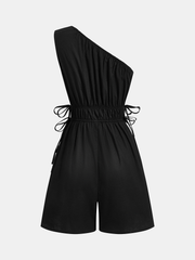 One-Shoulder Cotton Tie-Side Smocked Romper
