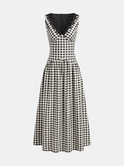 Sleeveless Lace Trim Gingham Maxi Dress