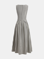 Sleeveless Lace Trim Gingham Maxi Dress