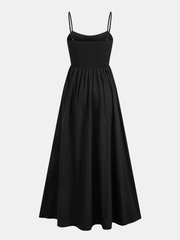 Cotton Sleeveless Pockets Cutout Long Dress