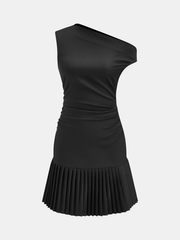 Off Shoulder Ruched Pleated Mini Dress