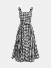 Gingham Cotton Belted Sleeveless Maxi Dress