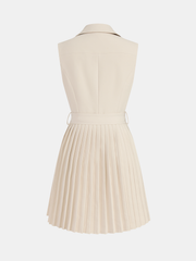 Sleeveless Lapel Belted Pleated Mini Dress