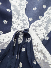 Ditsy Floral Lace Trim V-Neck Maxi Dress