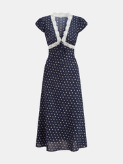 Ditsy Floral Lace Trim V-Neck Maxi Dress