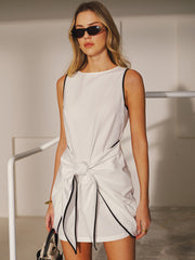 Sleeveless Cotton-Linen Knot-Waist Mini Dress