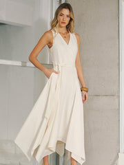 Pocket Detail Sleeveless Belted Maxi Dress