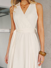 Pocket Detail Sleeveless Belted Maxi Dress