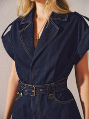 Denim Belted Collar Romper